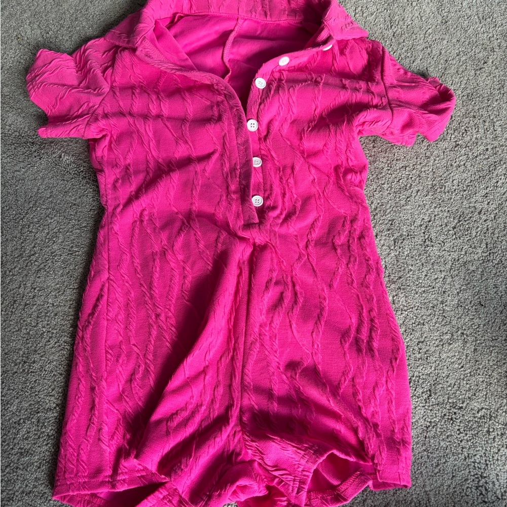 Vibrant Pink Button-Up Romper size Medium